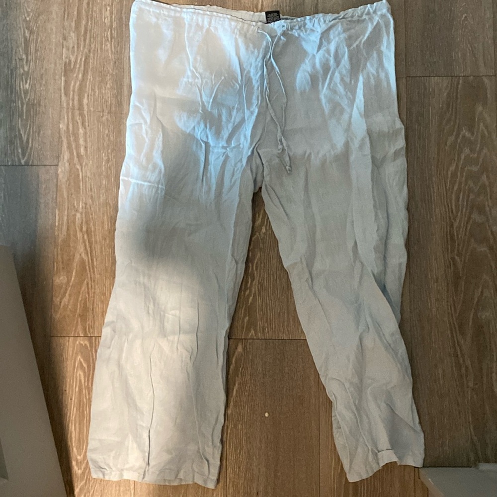 Light Blue 100% linen pants with adjustable drawstring mossino.